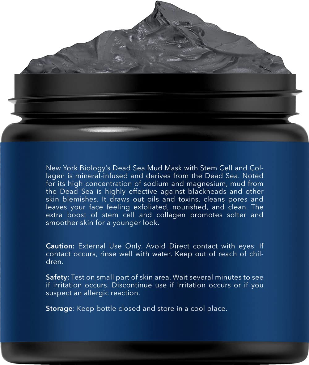 New York Biology Dead Sea Mud Mask for Face, Body | with Stem Cell and Collagen | Spa Quality Pore Refiner for Oily Skin | Natural Skincare for Women, Men | Tighten Skin | 4 oz (Pack of 2)