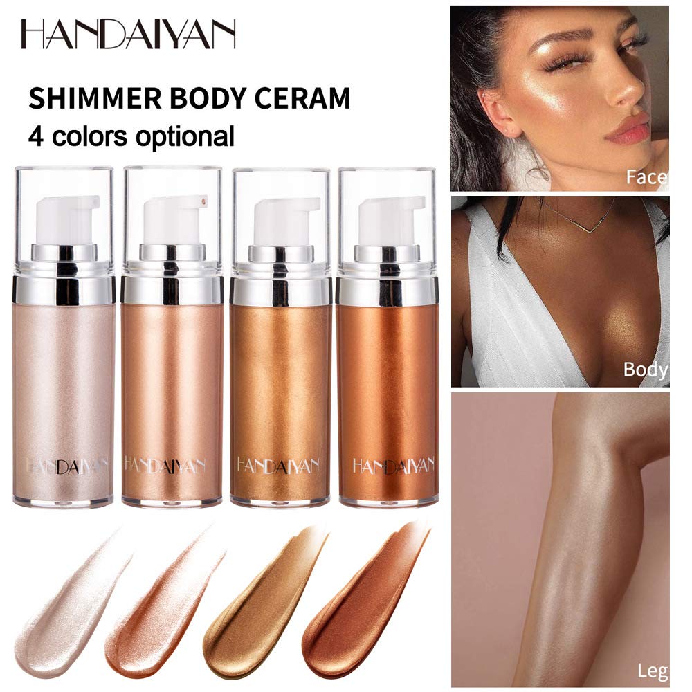 Body Face Luminizer Highlighter Cream Spray Liquid Bronzer Illuminator Glow Glistening Makeup Foundation (#3 Bronze Gold)