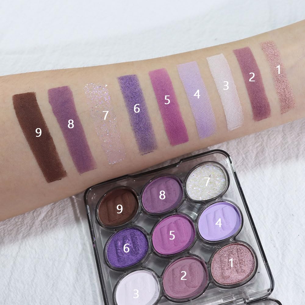 9 Colors Purple Grape Matte Shimmer Eyeshadow Palette for Eye Makeup,High Pigmented Brown Eye Shadow Primers Powder Palet de sombras de ojos