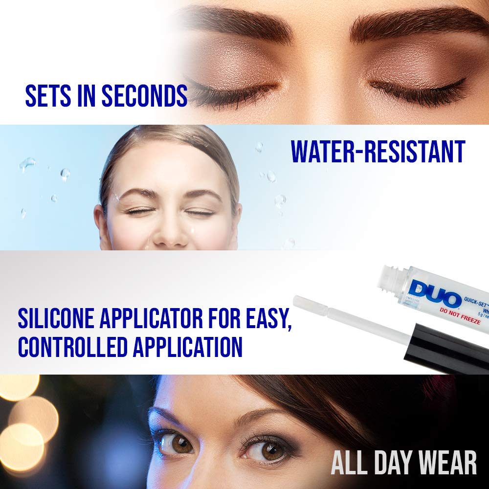 DUO Quick-Set Strong Hold Eyelash Lash Glue - White/Clear, Latex-Free, Waterproof, Fast Drying Strip Lash Adhesive 0.18 oz, 2 Pack