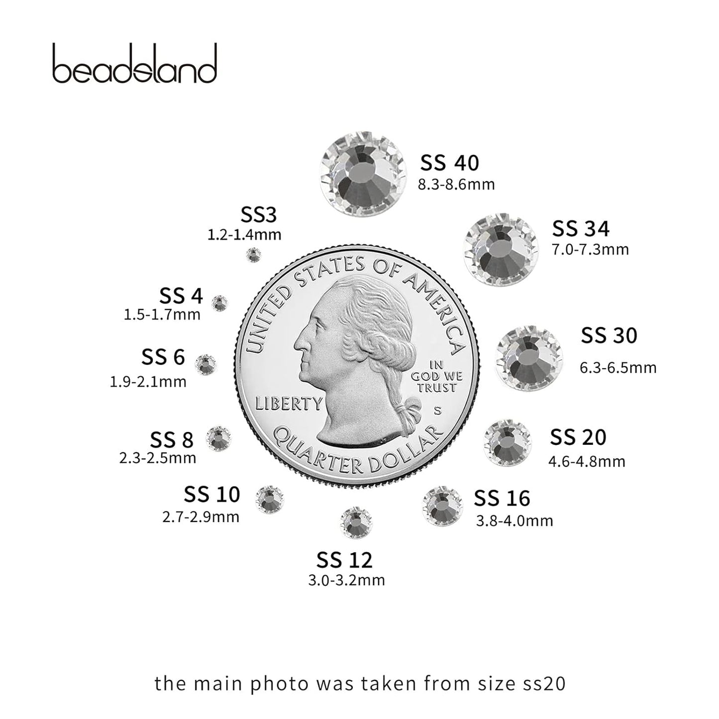beadsland Flat Back Crystal Rhinestones Round Gems for Nail Art and Craft Glue Fix, Crystal (4.6-4.8mm) SS20/1440pcs
