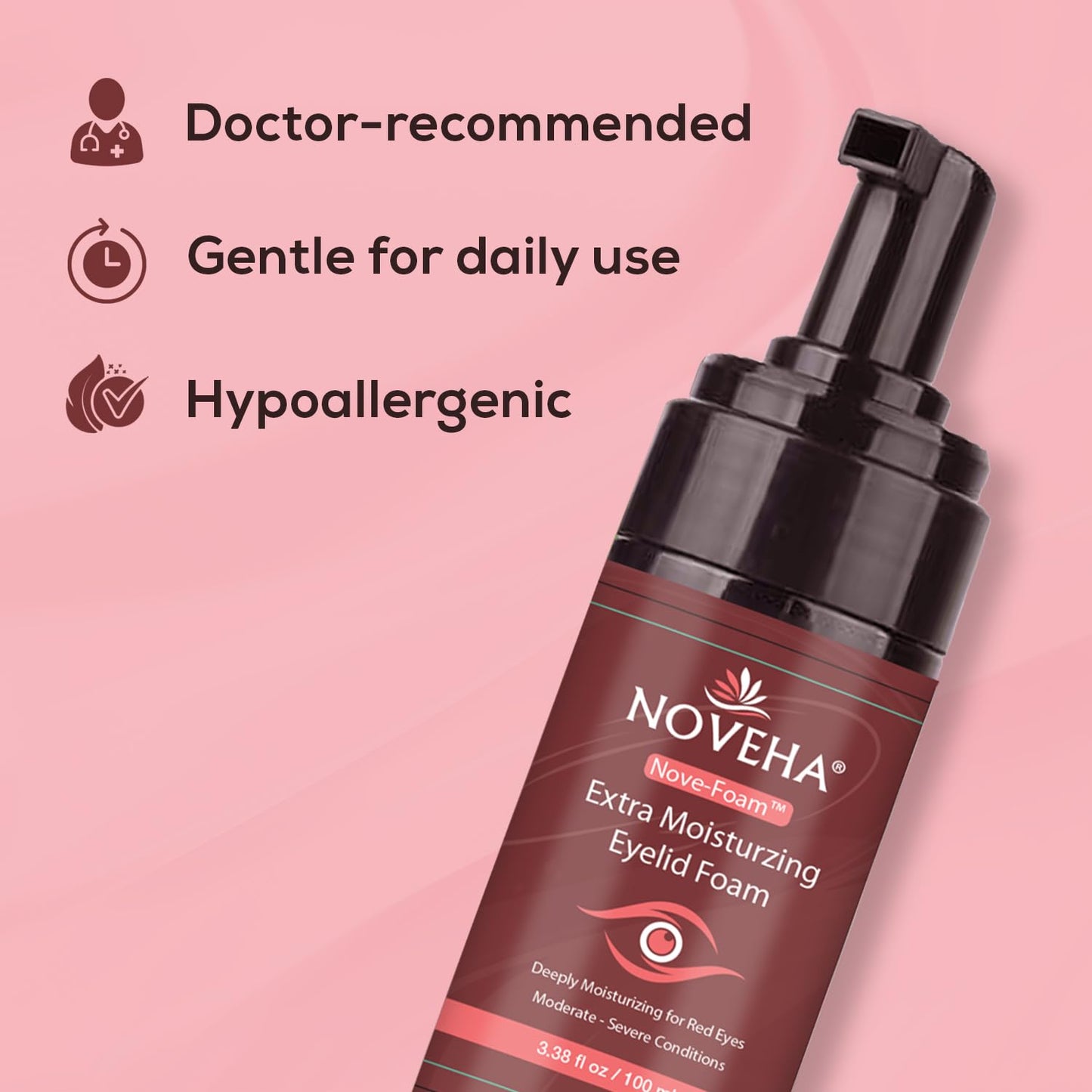 NOVEHA Extra Nove Eyelid Foaming Cleanser | Daily Skincare For Eyelashes & lids, Eye Irritations, Stye Eyes, Skin Dryness, Moisturize with Organic Ingredients, For All Skin Types - 3.38 oz