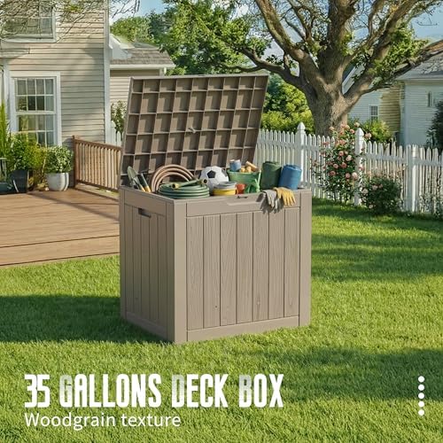 DRATO 35 Gallon Outdoor Storage Box Waterproof Lockable Small Deck Box Grey - Image 2