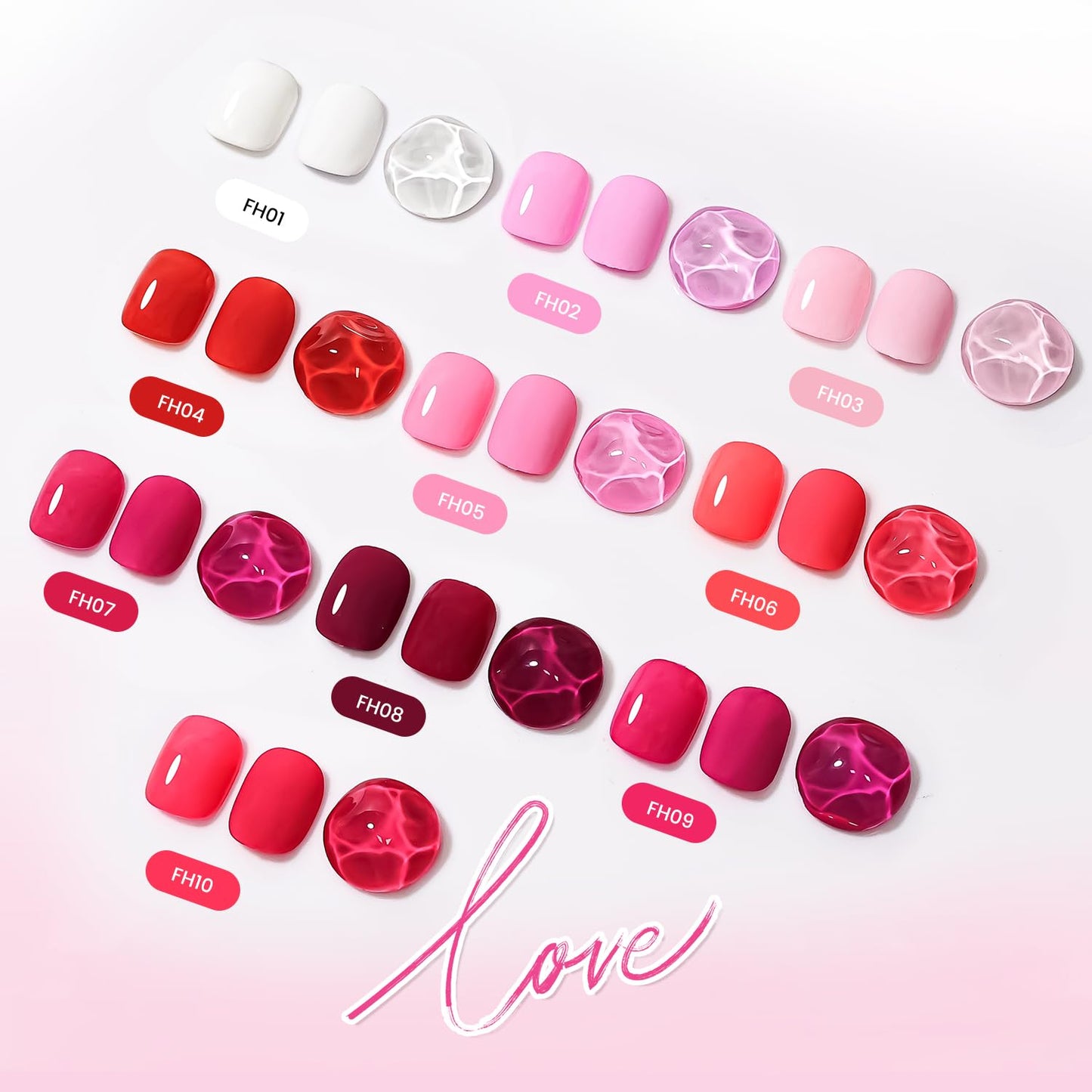 JODSONE 12 PCS Gel Nail Polish Base Coat and Top Coat Red Pink High Gloss Fashion Women Gifts