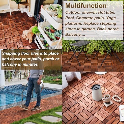 10 PCS Interlocking Deck Tiles, Solid Wood Patio Flooring Outdoor Waterproof - Image 5