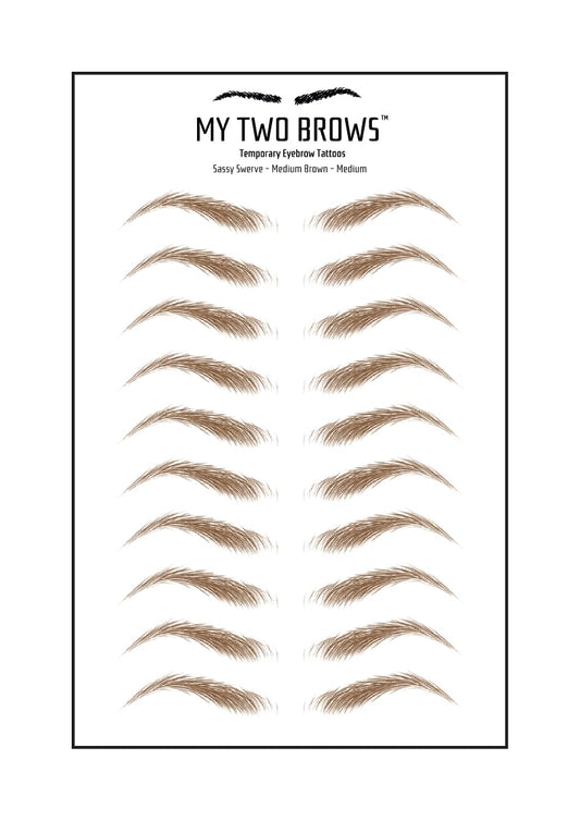 (10 pairs) Ash Brown Temporary Eyebrow Tattoo - Large Size - Waterproof & Smudgeproof - Sassy Swerve Style Eyebrow Stickers - Sheet Lasts up to 30 Days - Won't Work on Existing Brows