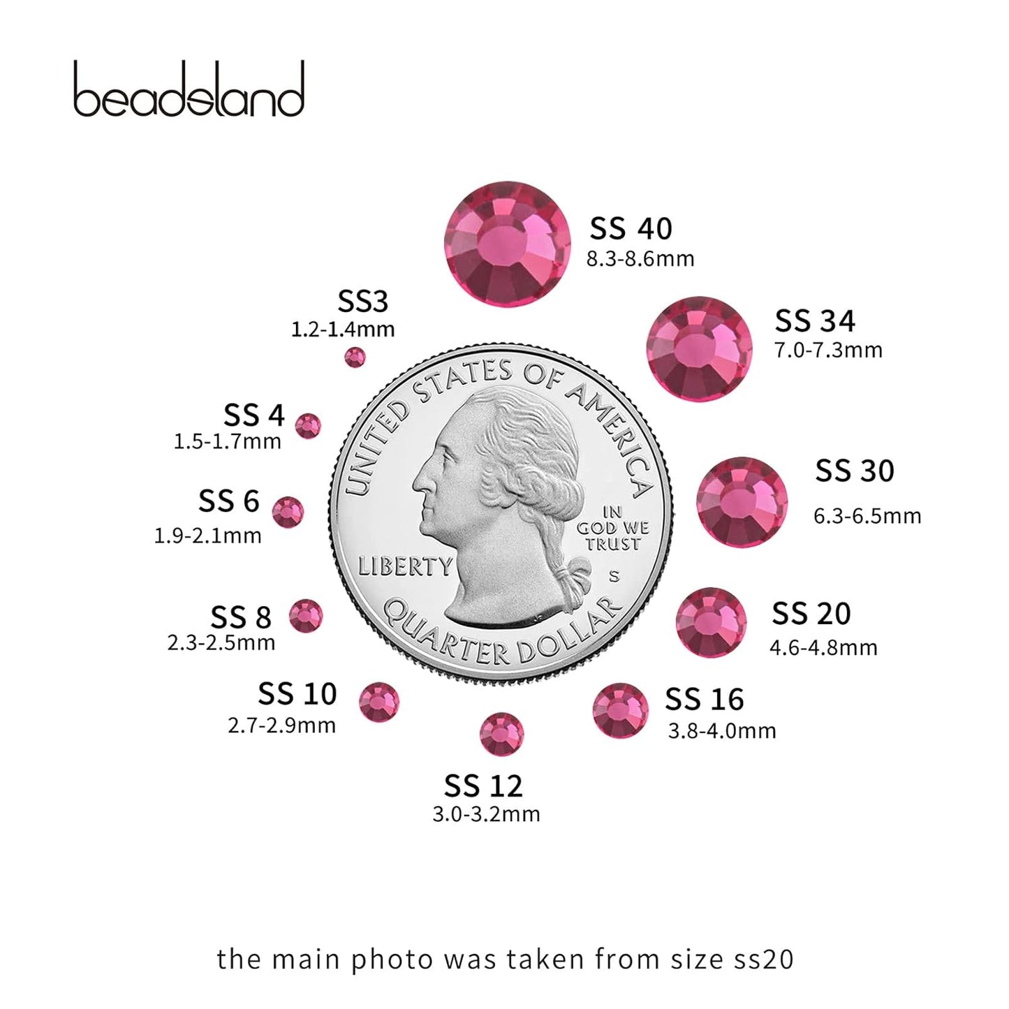 beadsland Flat Back Crystal Rhinestones Round Gems for Nail Art and Craft Glue Fix,Rose (1.9-2.0mm) SS6/1440pcs