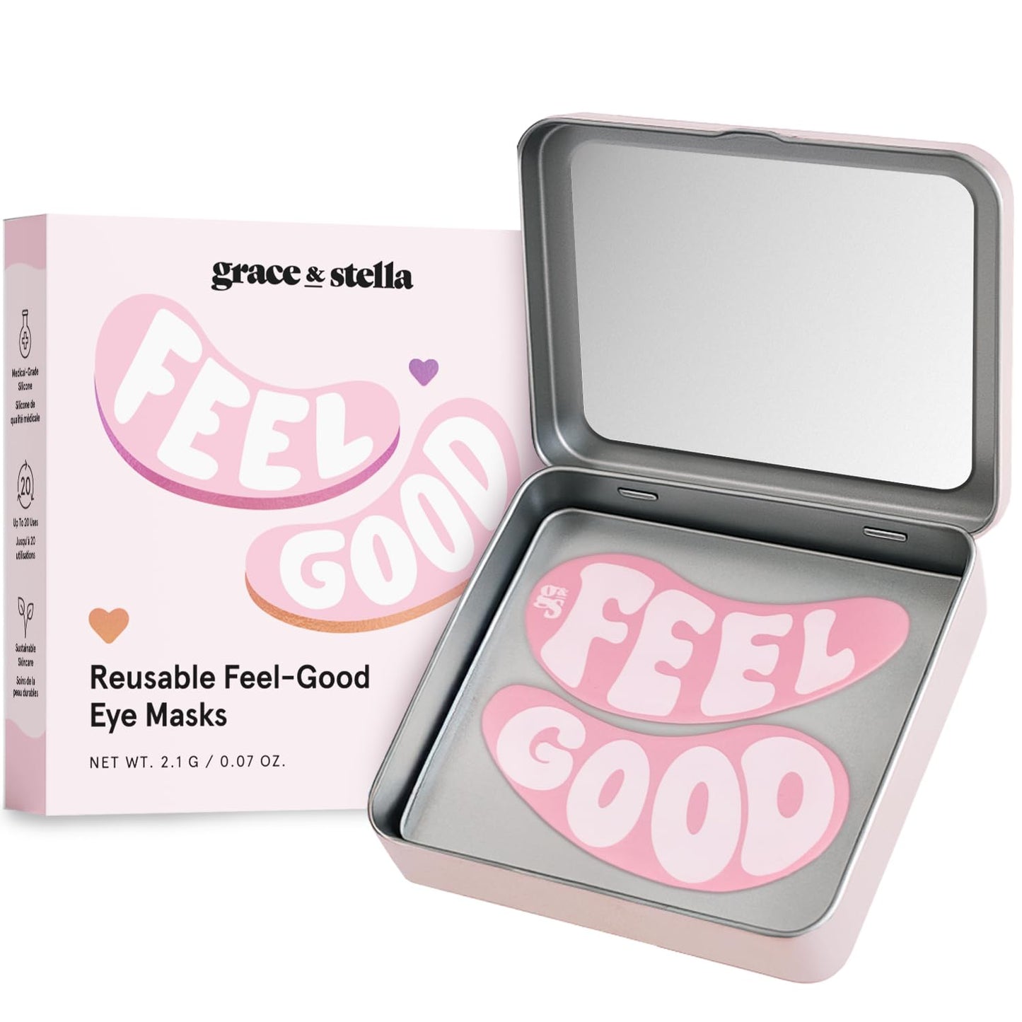 grace & stella Reusable Eye Patches (1 Pair) - Silicone Reusable Under Eye Patches for Dark Circles - Up to 1 Year of Daily Use, With Tin Case - Puffy Eyes Treatment for Women - Vegan Cruelty Free