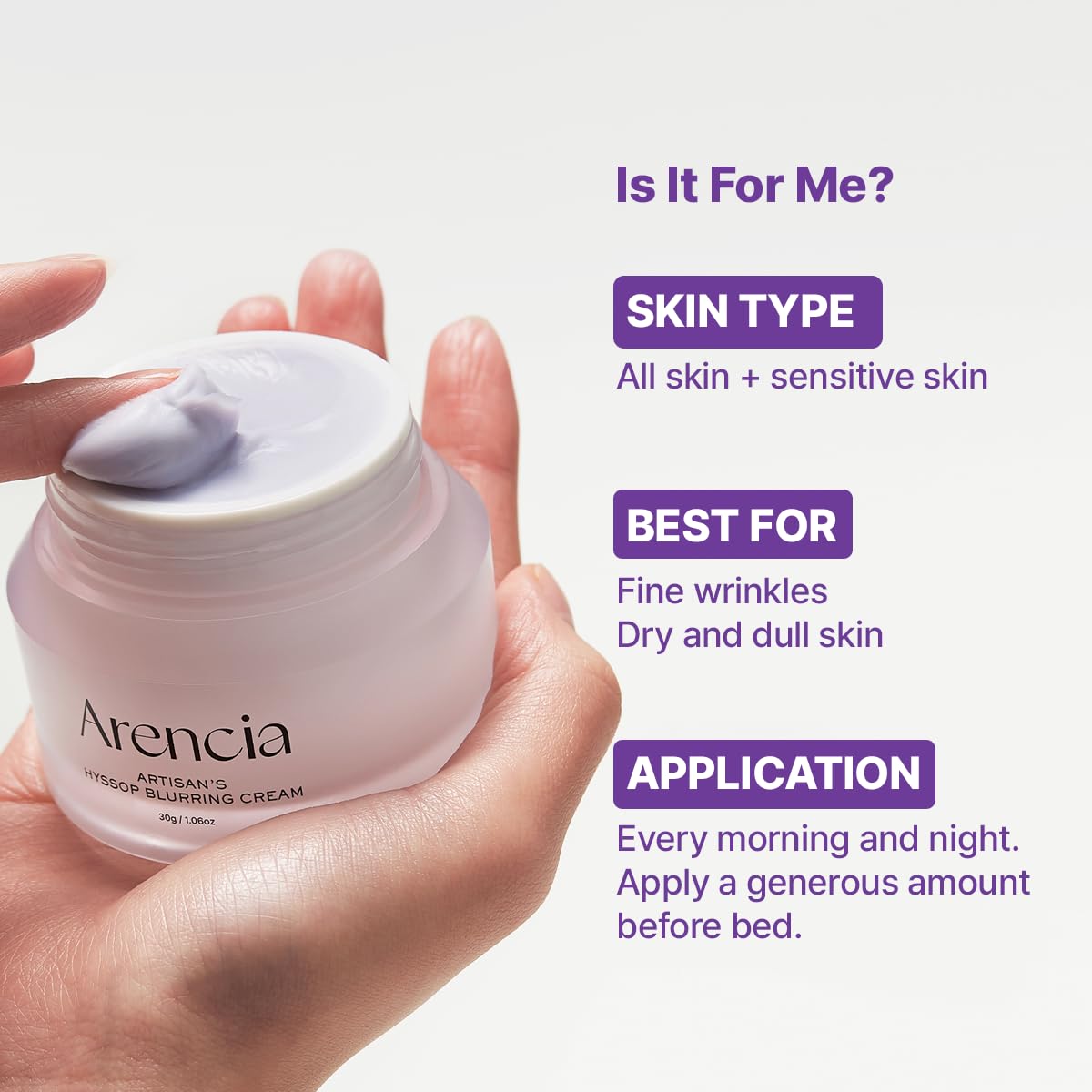 Hyssop Blurring Cream, Intense Collagen Face Moisturizer & Night Repair Cream for Anti-Aging, Nourishing Skin Barrier, Premium Korean Skincare, 1oz