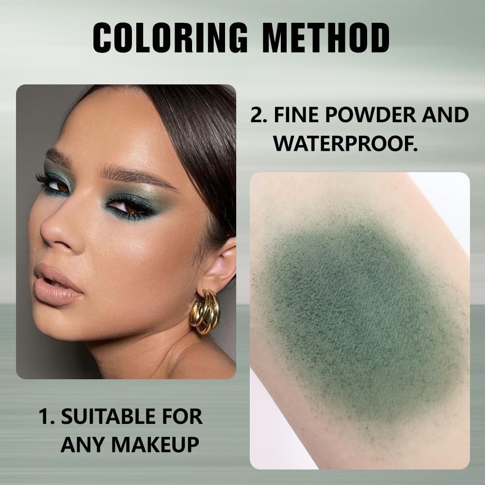 Matte Singe Eye Shadow Palette Makeup, Matte Forest Green Monochrome Eyeshadow For Old Women, Mini Singe Pressed Pigmented Waterproof Sombras Para Ojos, Vegan, Talc, Paraben&Cruelty Free, 16