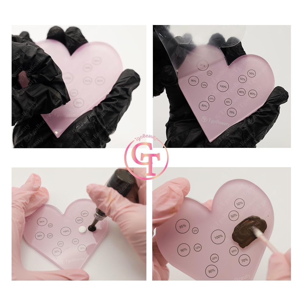 TgoBeauty Acrylic Mix Heart Palette Permanent Makeup Ink Color Ratio Tool Heart Pink Cosmetic Makeup Palette for Eyebrow Lip Nail Art Makeup (Pink)