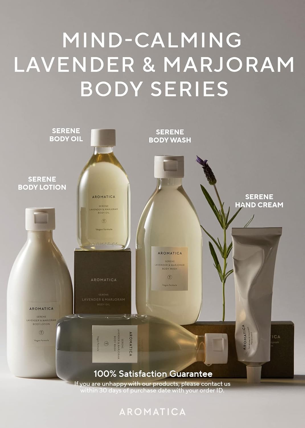AROMATICA Serene Body Lotion Lavender & Marjoram, Vegan | Soothing Body Moisturizer | Light Relaxing Scent | for Normal to Dry Skin | with Shea Butter (10.14oz / 300ml)