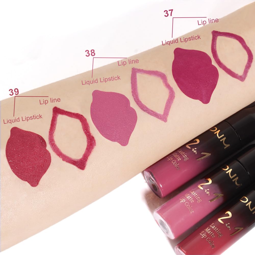 evpct 3Pcs Rose red plum Warm pink Deep cranberry Lip Stain Matte Lip Liner and Lipstick Set Long Lasting labiales matte mate larga duracion listip 24 hour a prueba de agua mate 24 horas originales