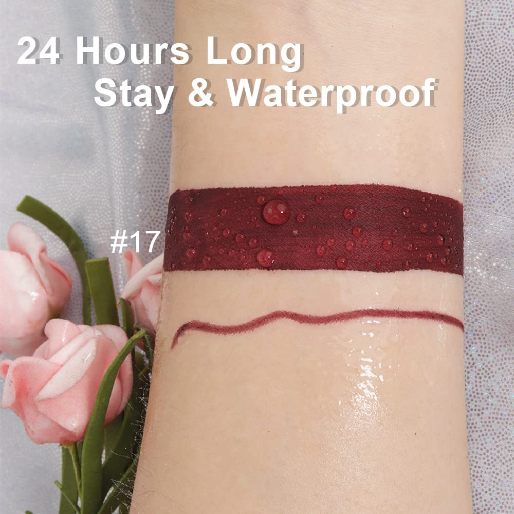 evpct 2Pcs Dark Deep Burgundy Red Matte Lipstick and Lip Liner Makeup Set for Women Dark Blood Red Liquid Matte Brown Lipstick Lip Liner Stain long lasting waterproof Permanent Lipsticks 24 hours 17#