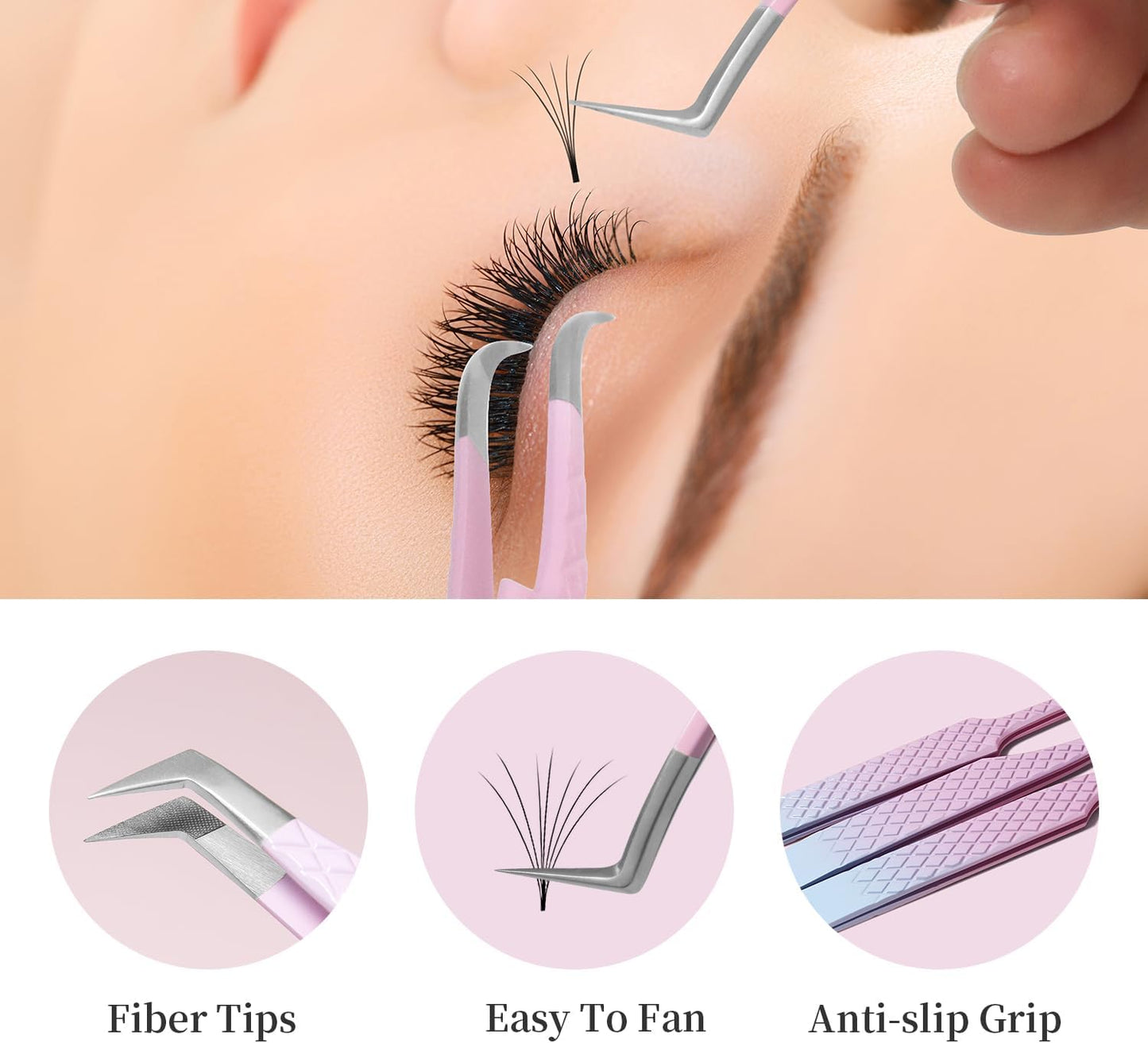 Eyelash Extension Tweezers,Fiber Tip Grip Boot Volume Lash Tweezers,Professional Pointed Lash Extension Tweezers for Easy Lash Application and Removal(2Pcs-F06/08)