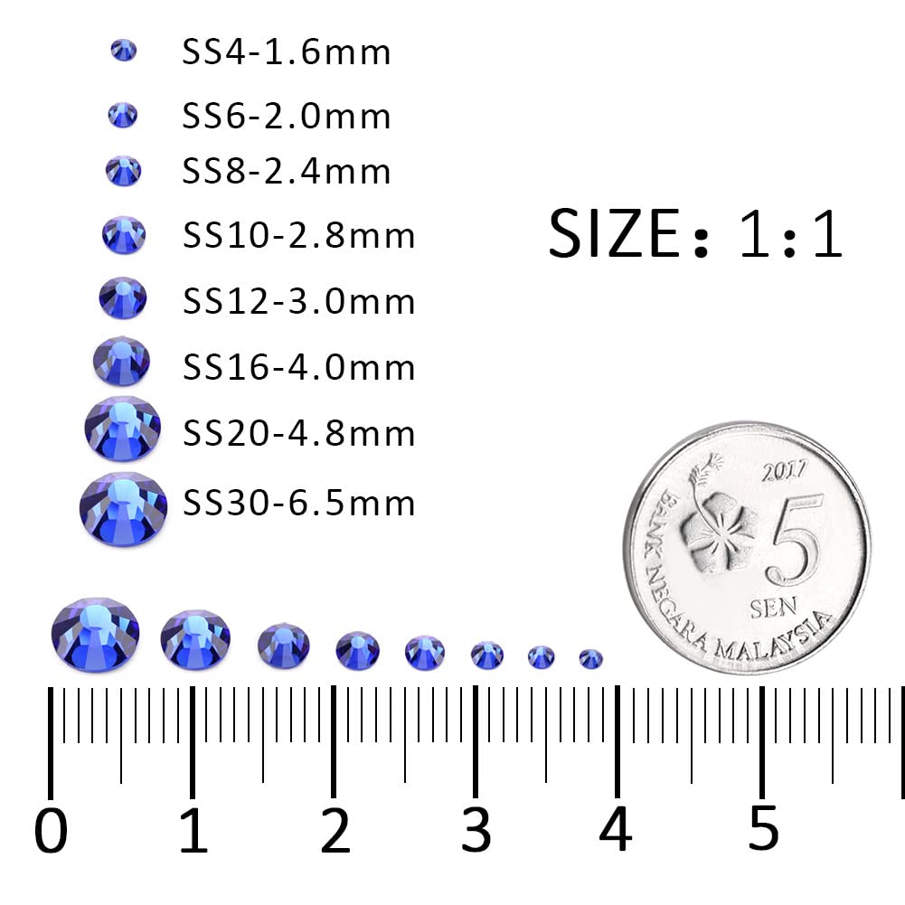 1440Pcs Blue Crystal Rhinestones,Glass Flatback Rhinestones Gemstones Small for Nail Face Makeup Art Crafts Clothes Decoration -(SS10,2.8mm,Blue)