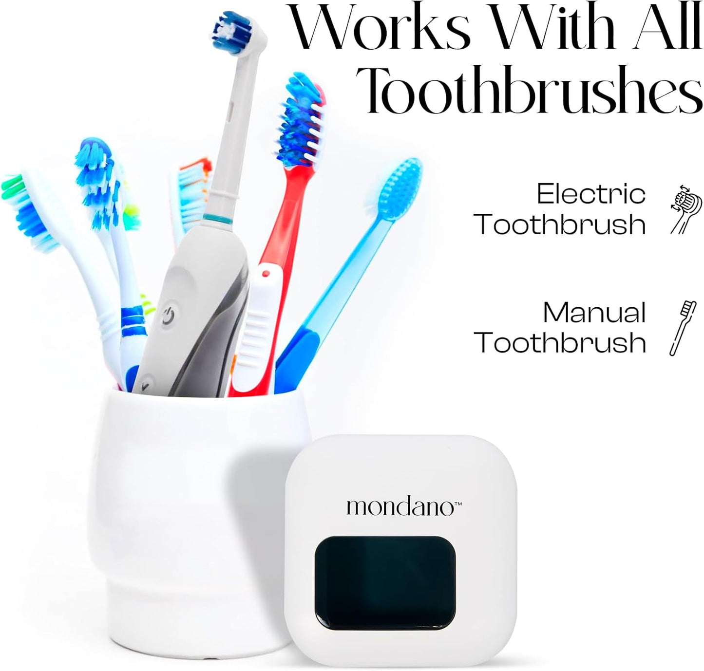 Mondano UV-C Toothbrush Sanitizer and Holder, Toothbrush Case - Manual/Electric Toothbrush Cover for Any Toothbrush Head - Rechargeable Toothbrush Travel Case, Tooth Brush Cover Cap for Home