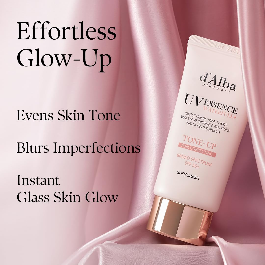 d'alba Piedmont Waterfull Tone-Up Sunscreen Serum BROAD SPECTRUM SPF 50 + Korean Sunscreen for Face, All Skin Tones, Sweat Proof Formula (1.69 fl.oz.)