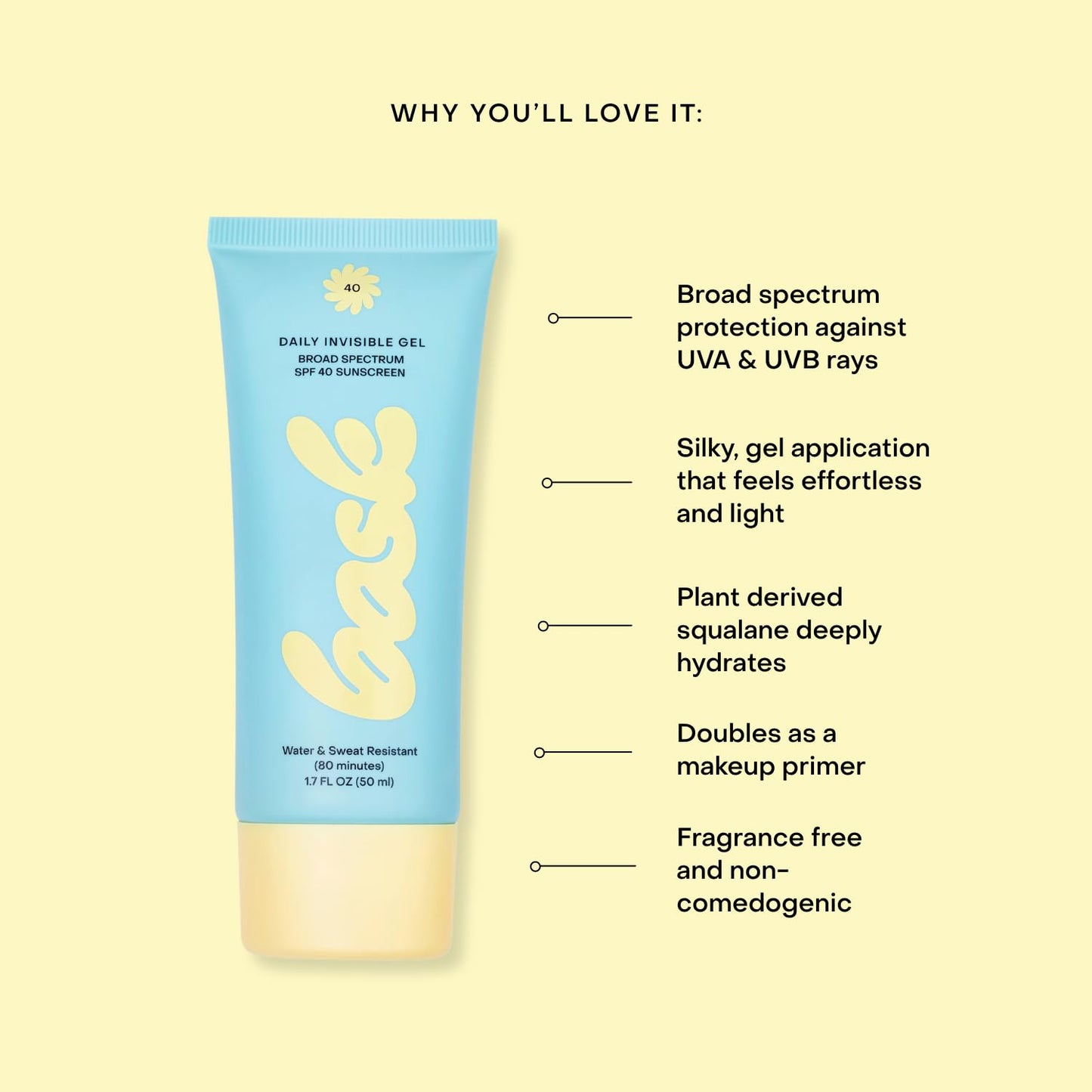 Bask Suncare SPF 40 Daily Invisible Gel Face Sunscreen - Broad Spectrum Protection, Fragrance Free, Hydrating, Lightweight & Fast Absorbing, Dermatologist Recommended, 1.7 fl oz (Pack of 3)