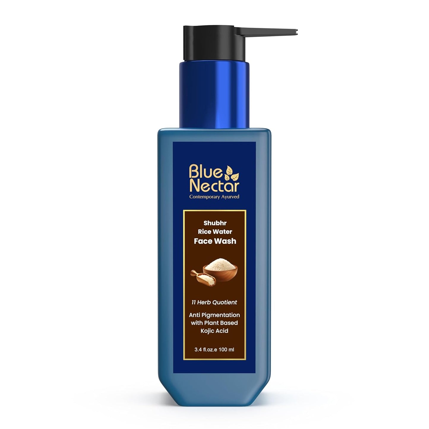 Blue Nectar Rice Water Face Wash with 2% Kojic Acid for Pigmentation | Face Cleanser for Oily, Dry & Sensitive Skin | Face Wash for Women & Men (11 Herbs, 3.4 Fl Oz)