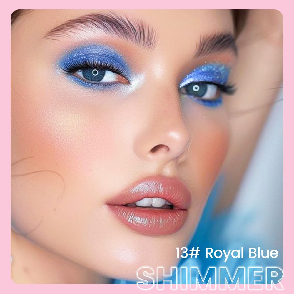 Kaely 2in1 Cream Eye Shadow Brightener Sticks for Eyes, Pencil Eyeshadow Applicator Stick Waterproof Pigmented, Eye Shadow Palette Highlighter Makeup, sombras para ojos, 13 Royal Blue Shimmer
