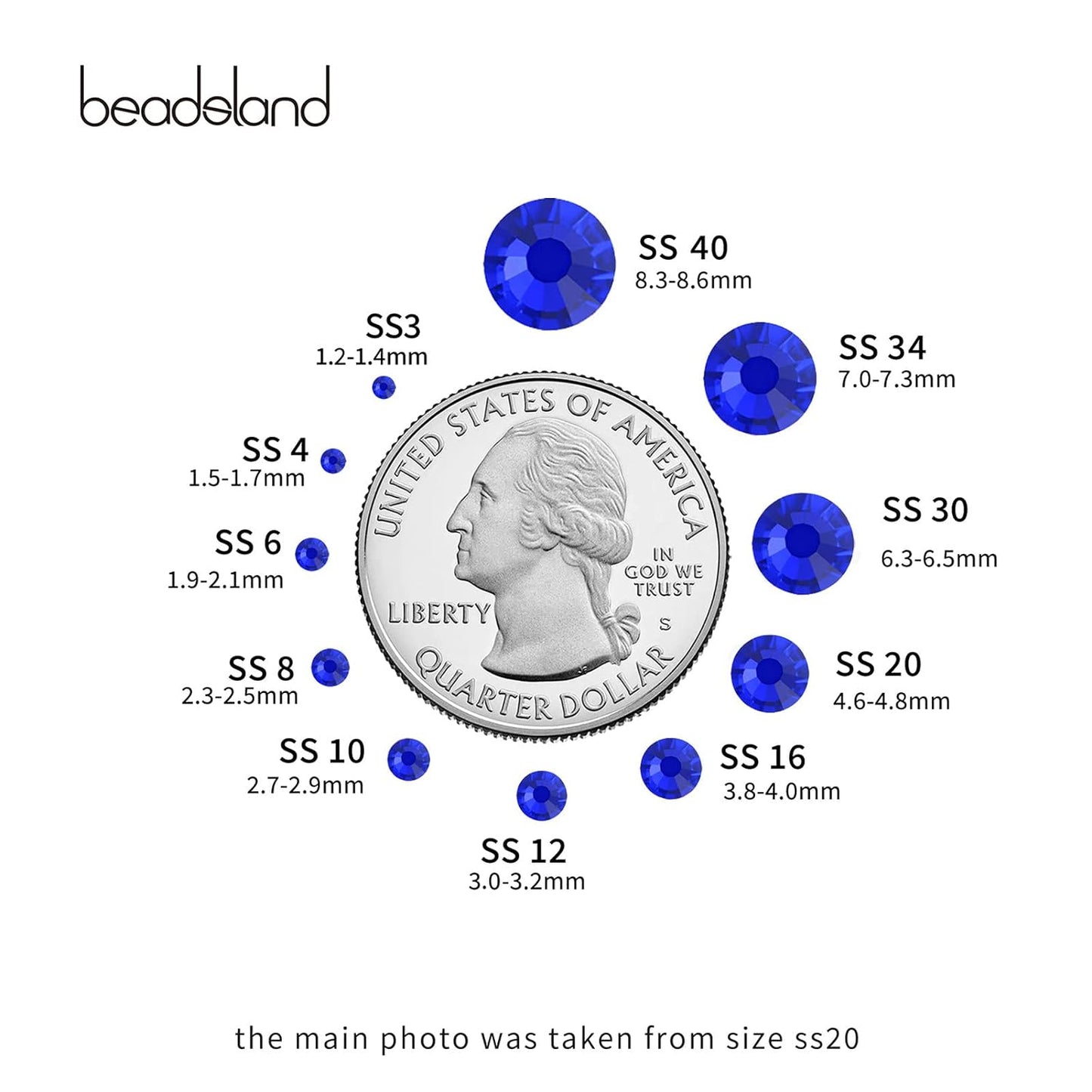 beadsland Flat Back Crystal Rhinestones Round Gems, Sapphire (3.8-4.0mm) SS16/1440pcs