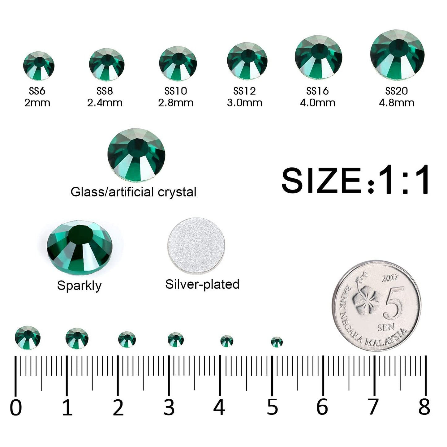 4240Pcs Flatback Green Rhinestones Glass Crystal Diamonds for Nail Art Face Makeup Sparkly Round with Tweezers and Picking Pen (SS6~SS20 Set)
