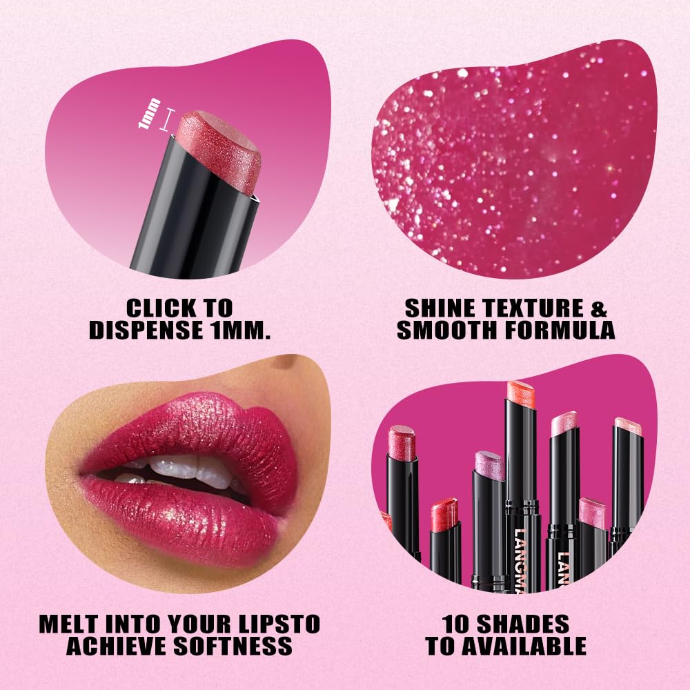 Jolilab 6Pcs Sparkling Lipstick Lip Gloss Long Lasting Waterproof Moisturizer Lip Balm Glitter Shimmer Metallic Lipstick, Diamond Shiny Bold Glow Goth Lipstick for Women Girls,Non-sticky(E#5-10)