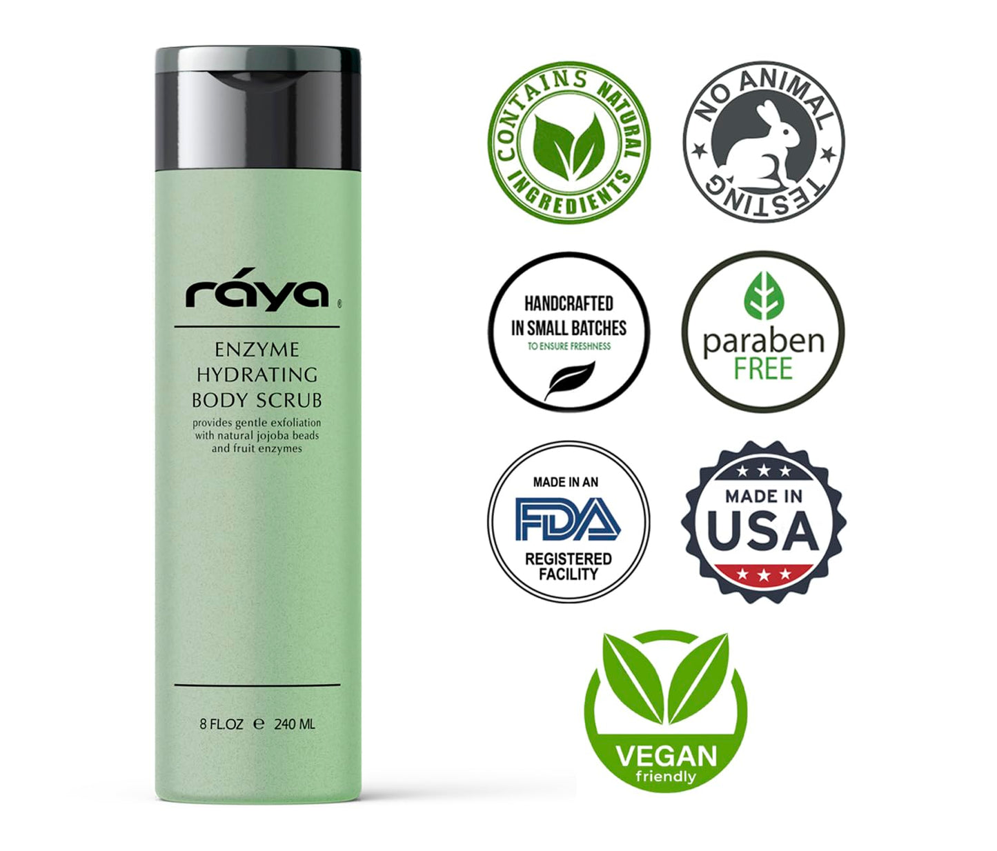 RAYA Enzyme Hydrating Body Scrub 8 oz Cucumber Scent (S-104) | Gentle and Exfoliating Body Scrub | Made with Seaweed, Jojoba Beads, and Fruit Enzymes