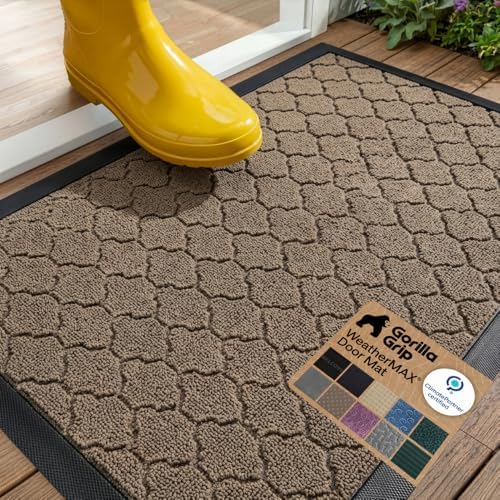 GORILLA GRIP WeatherMAX Door Mat, Indoor Outdoor, Latte Quatrefoil by GorillaGrip