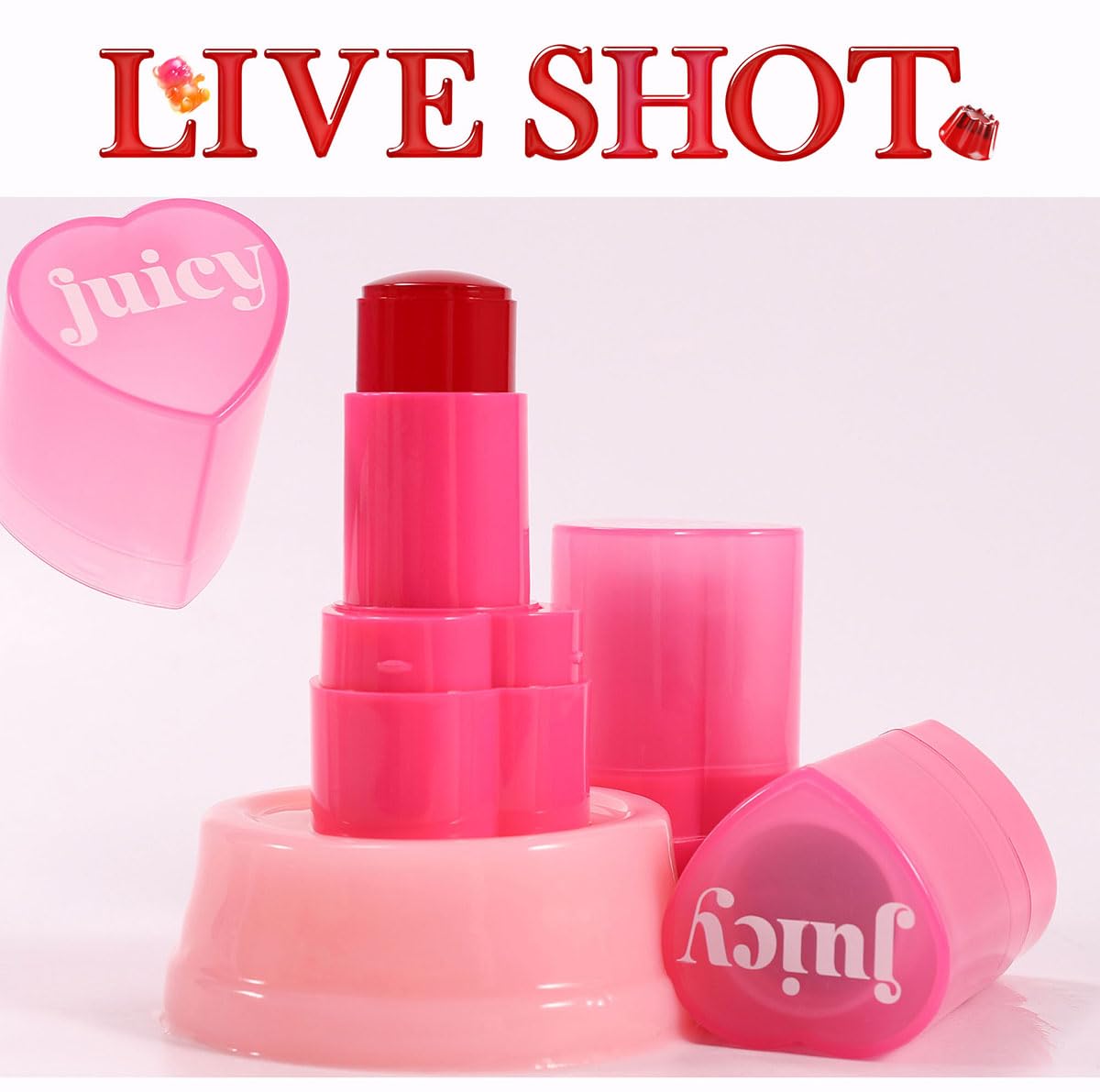 Cooling Water Jelly Tint Stick，Multi-Use Juicy Love Blush, 3-In-1cheek Blush & Eyeshadow & Lip Tinted Long-Lasting Moisture Stick，Bouncy Jelly Texture，Creates A Moist Watercolor Effect (#01, 0.32oz)