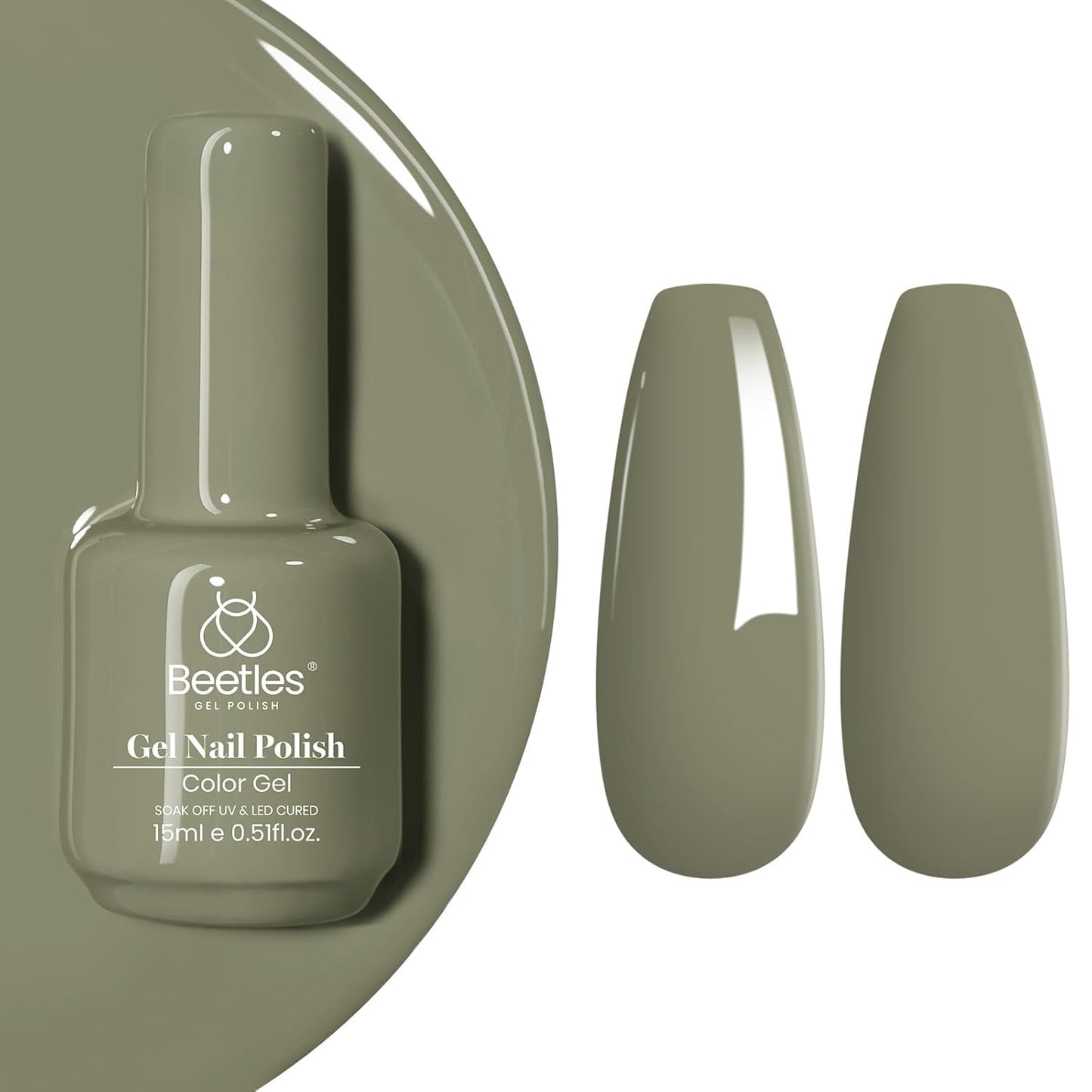 Beetles Green Gel Nail Polish, 1Pcs 15ML Dark Green Color Nails Fall Winter Cecilia Sage Gel Polish Uv Nail Lamp Cured Manicure Salon DIY Nails Art