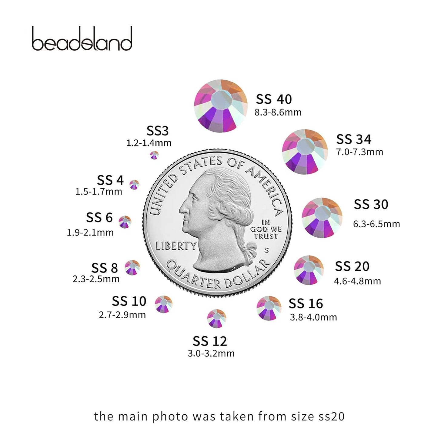 Beadsland 1440 Pieces Flat Back Crystal Rhinestones Round Gems,Transparent AB,SS6,1.9-2.1mm