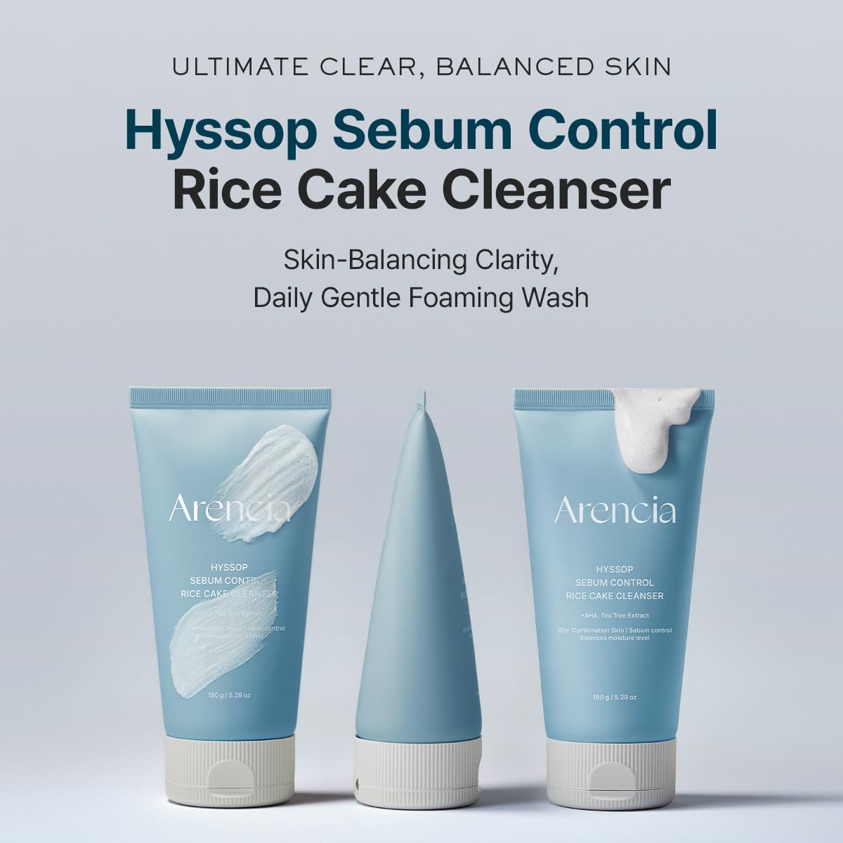 Hyssop Sebum Control Rice Cake Cleanser, 5.29 oz, AHA Tea Tree Face Wash for Oily Combination Skin