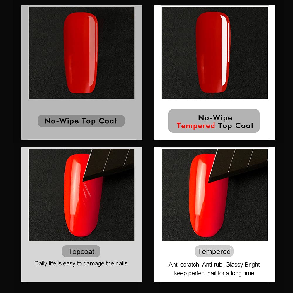 VENALISA 2 Pcs No Wipe Tempered Gel Top Coat and Base Coat Set Gel Nail Polish, Soak Off UV LED Nail Gel Polish Nail Art Starter Manicure Salon DIY at Home