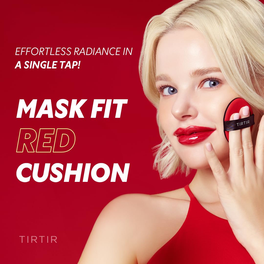 TIRTIR Mask Fit Red Cushion Foundation | Full coverage, Weightless, Skin fit, Satin Glow Finish, Korean Makeup BB Foundation, beauty, Tattoo cover up, Buildable (#17C Porcelain, 0.63 Fl Oz)