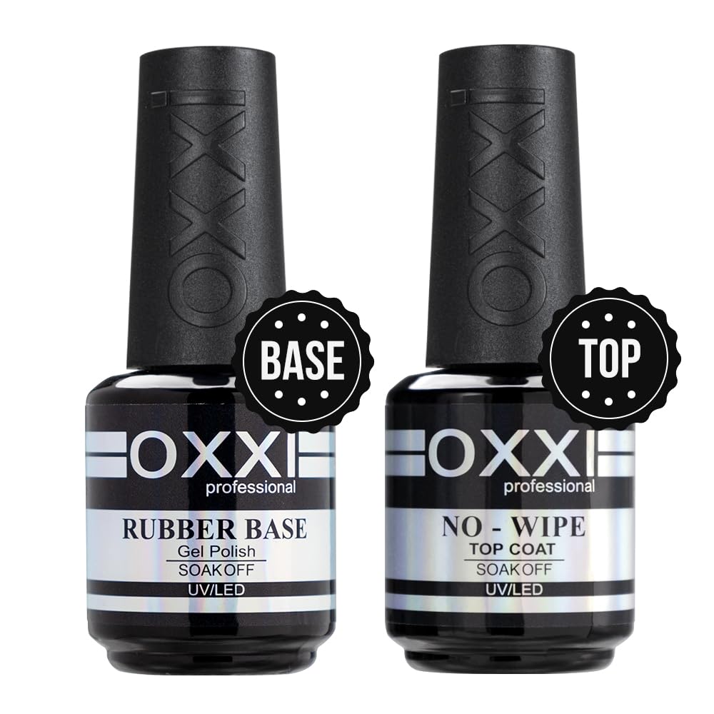 2X15ml Rubber Base Gel,No Wipe Top Coat Gel Nail Polish Set,Self-leveling Thick Nail Base Coat and High gloss anti-hanging and wear-resistant Top Coat Gift Box Salon Starter Kit