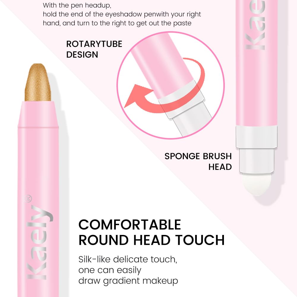 evpct 1Pcs Beige Gold Shimmer Cream Eye Shadow Brightener Sticks for Eyes Waterproof Pigmented, Double Ended Cream Eyeshadow Stick Pencil Pen with Applicator, Eye Shadow Palette Highlighter Makeup 15