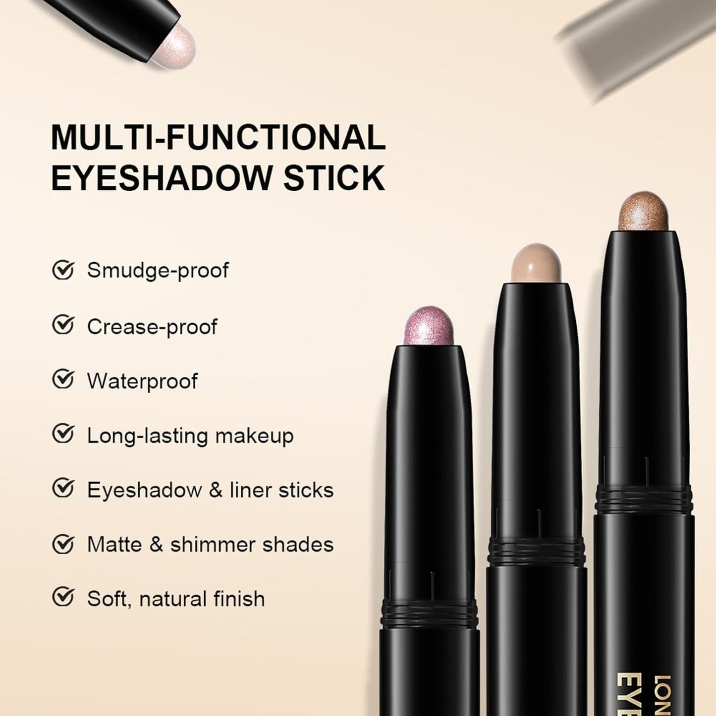 Erinde Waterproof Eyeshadow Stick, Cream Eye Shadow Stick, Long-Lasting, Crease-Proof, Cream to Powder Buildable & Blendable Eye Shadow Pencils Crayon, Vegan & Cruelty-Free, 03 Desert