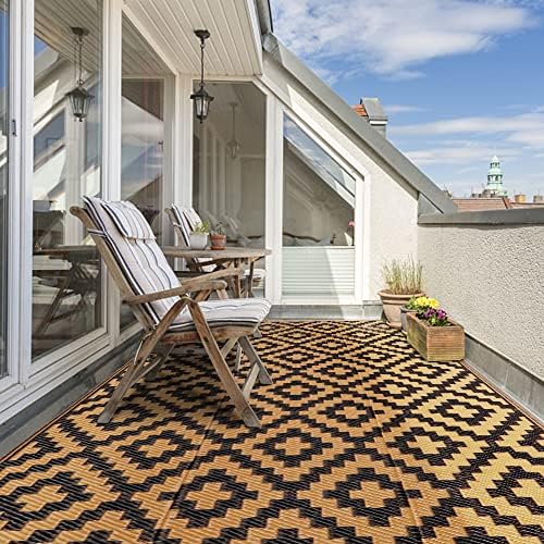 SAND MINE Waterproof Outdoor Rug 4x6 ft, Plastic Straw Area Rug, Large Floor Mat by SANDMIND