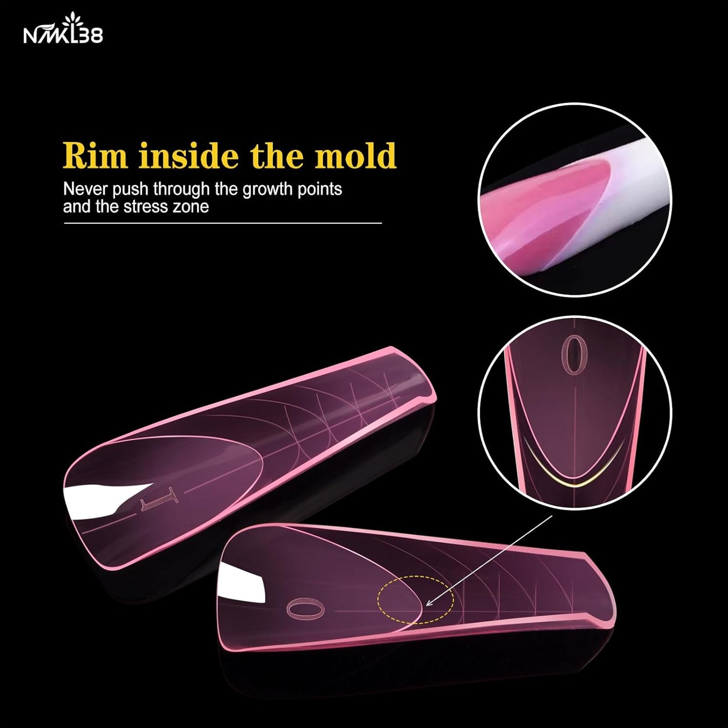NMKL38 150Pcs Pink Dual Forms Full Cover Nail Tips Upper Arched Almond Shape Extension Mold