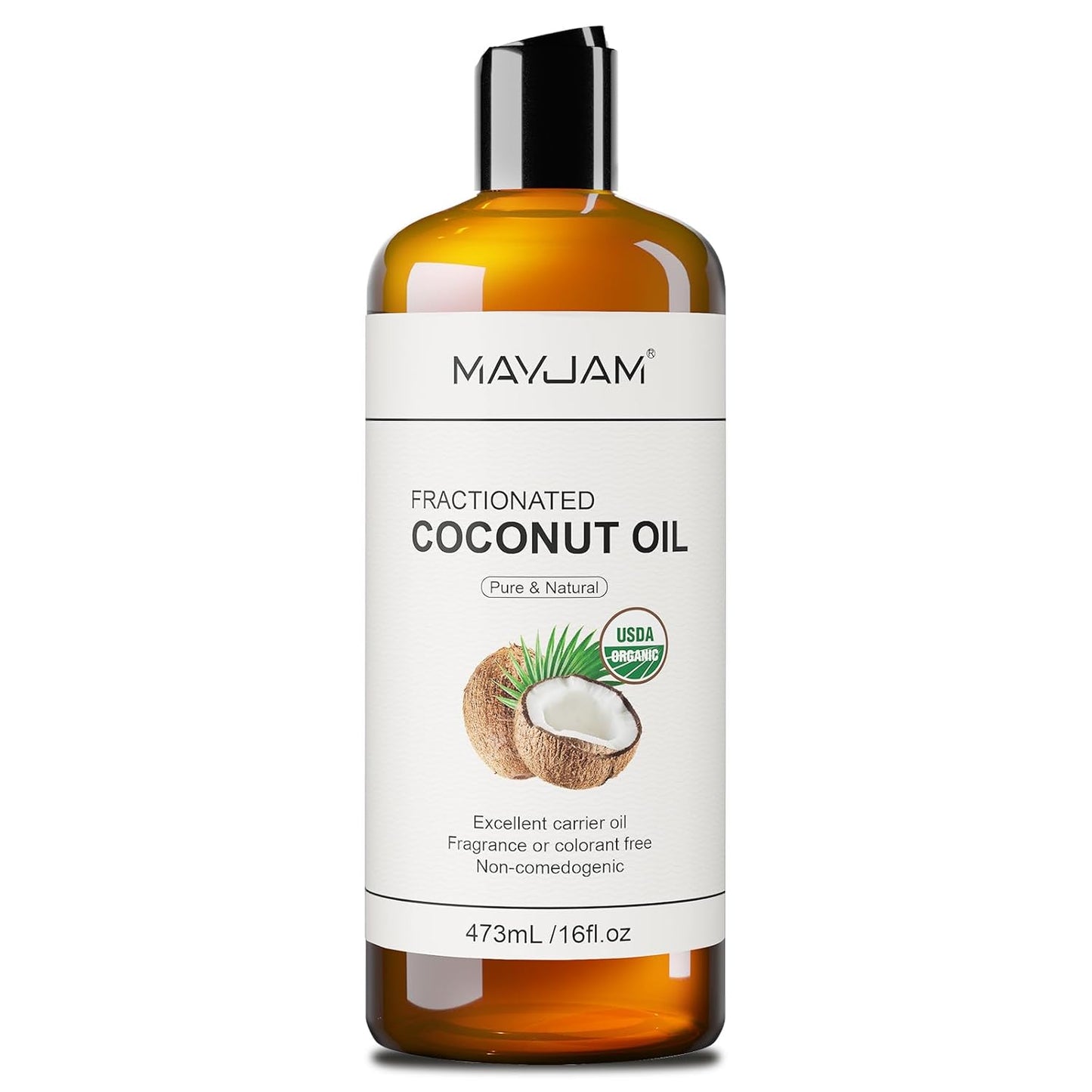 Organic Fractionated Coconut Oils Liquid 16oz, 100% Pure & Natural USDA Certified Cold Pressed Coconut Carrier Oil for Face Skin & Hair Moisturizing, Body Massage Oil for Essential Oils Mixing