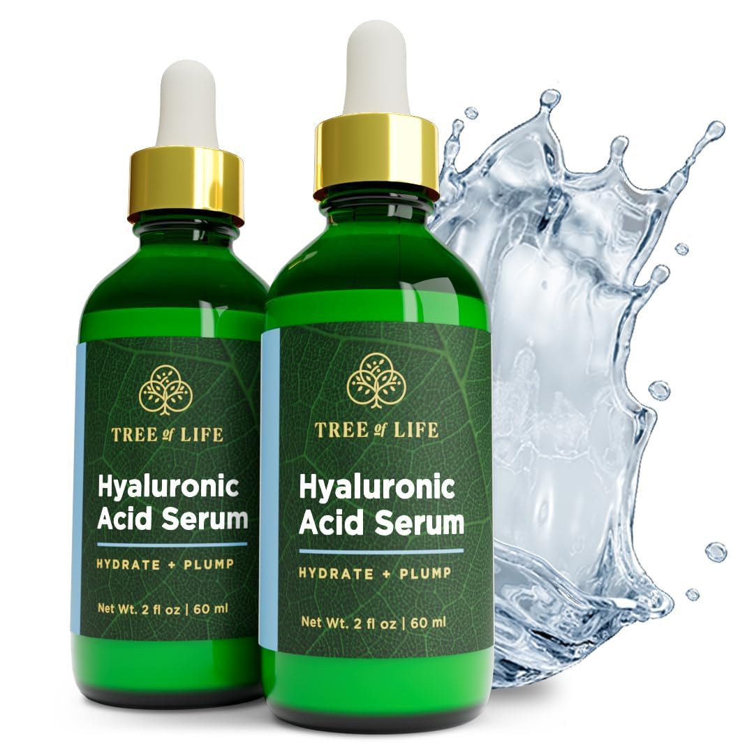 Tree of Life Beauty Hyaluronic Acid Serum, Skin Brightening Face Oil for Dark and Age Spots, Facial Serums for Dry and Sensitive Skin Care with Vitamin E for Soft Smooth Skin, 2 Fl Oz, (Pack of 2)