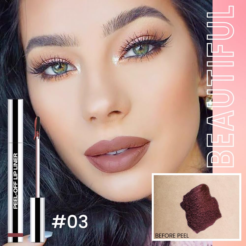 Matte Liquid Lip Stain Peel Off Lip liner Tattoo, Brownish Red Matte Peel Off Lip Stain, Long Lasting Waterproof Lipstick Lip Gloss Stain, Transfer-proof for All Skin Types, 0.12 fl oz 03#