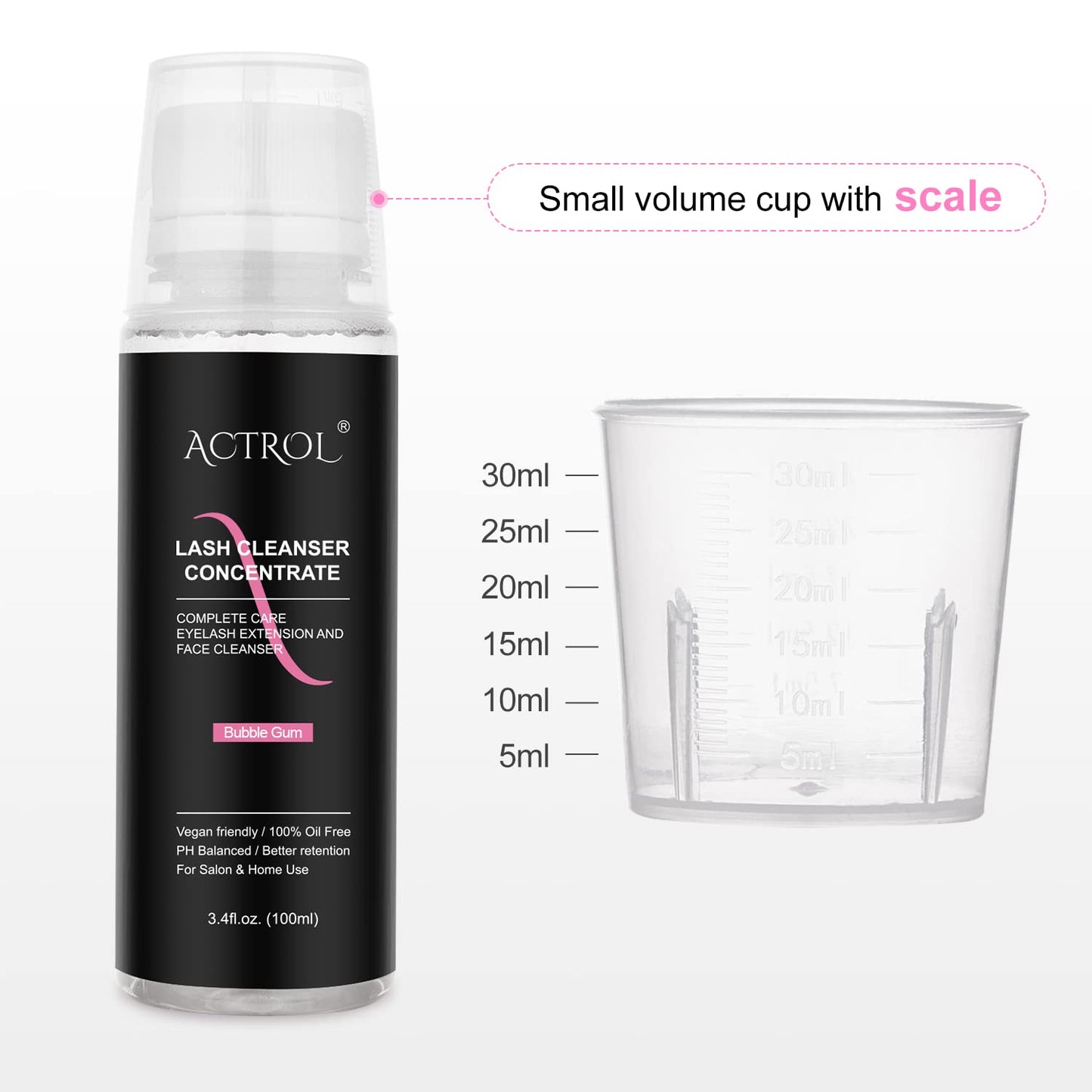 Eyelash Cleanser Concentrate 100ml Bubble Gum Professional Lash Shampoo Foaming Cleanser Lash Wash Concentrate for Extensions Lashes with Salon Home Care-Makes 40 Bottles