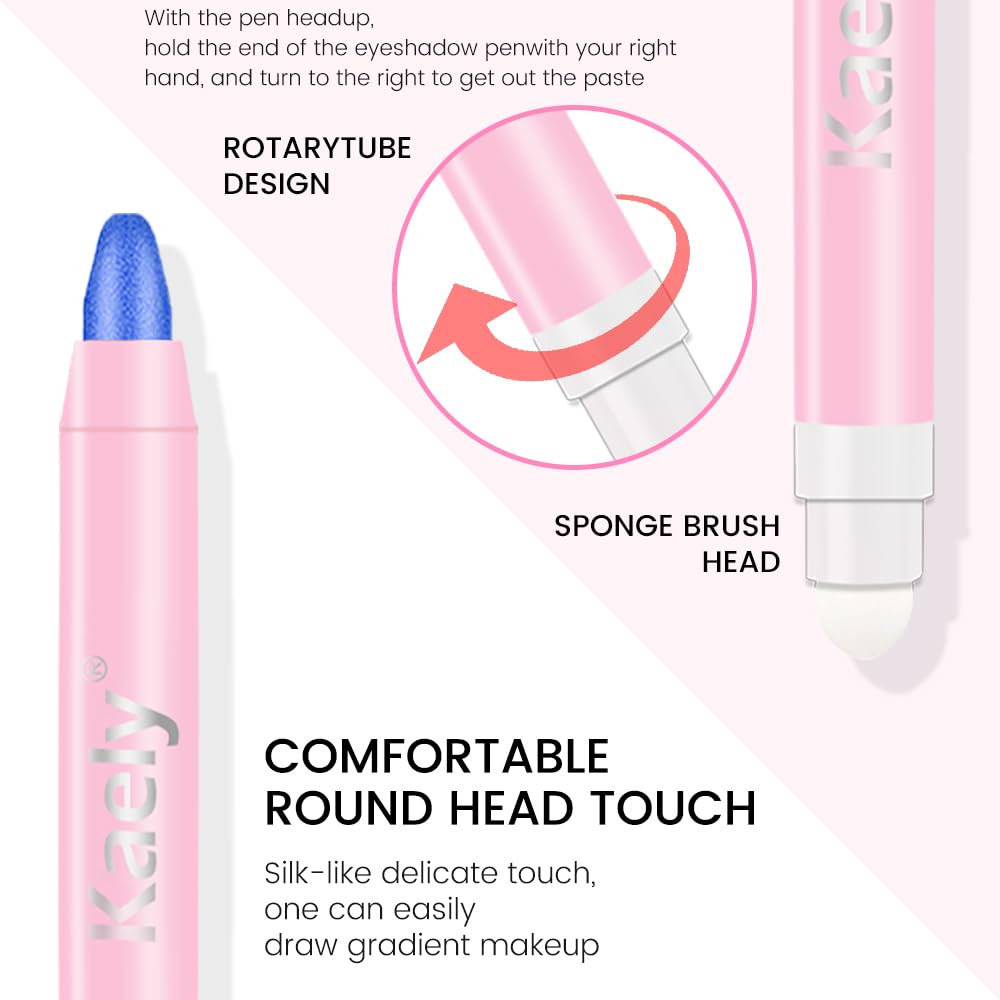 Kaely 2in1 Cream Eye Shadow Brightener Sticks for Eyes, Pencil Eyeshadow Applicator Stick Waterproof Pigmented, Eye Shadow Palette Highlighter Makeup, sombras para ojos, 13 Royal Blue Shimmer