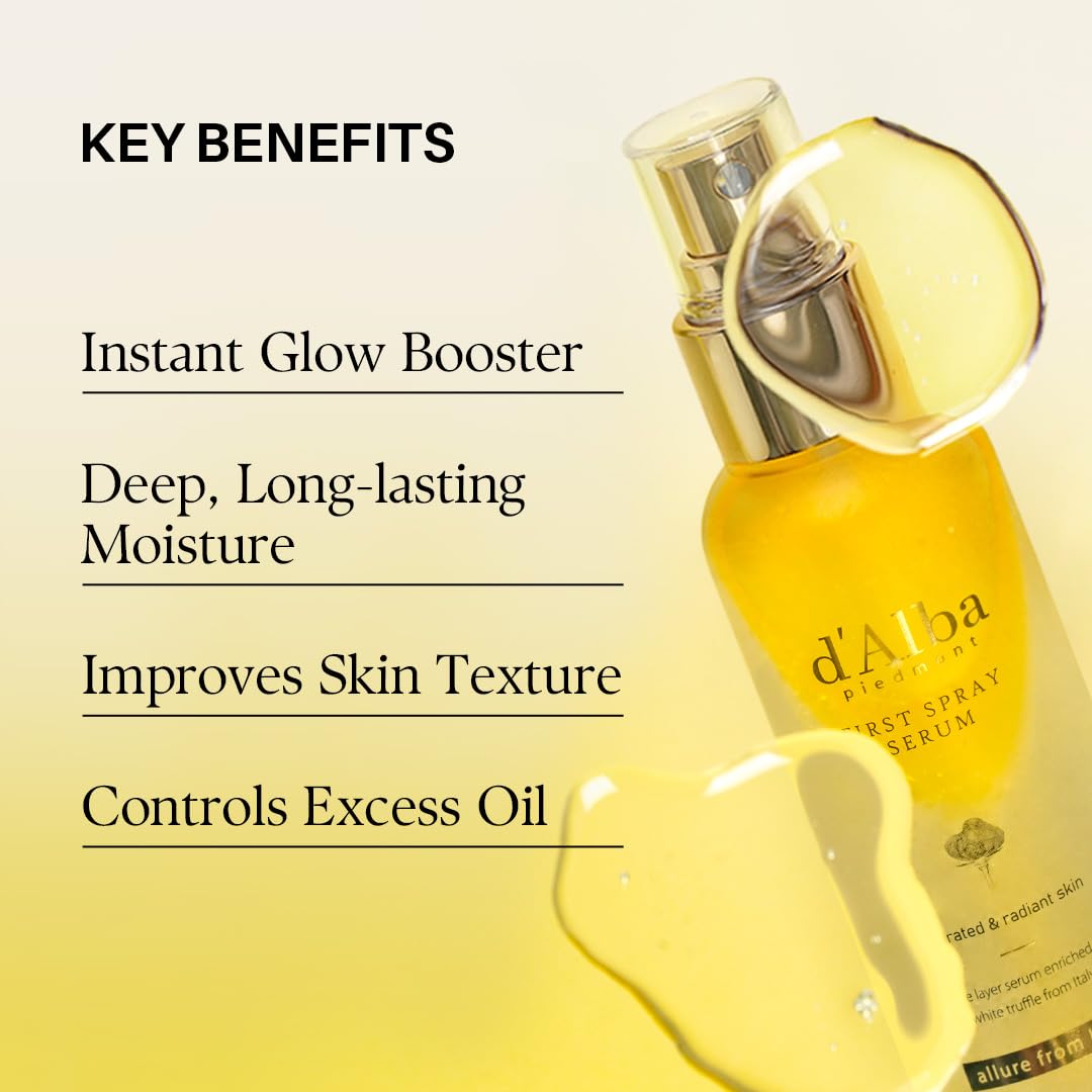 [2 Bottles] d'Alba Piedmont Italian White Truffle First Spray Serum, Vegan Skin Care, Hydrating Face Moisturizer, Glow Serum for Radiant Skin, Non Comedogenic, All In One Mist (total 6.76 fl oz.)
