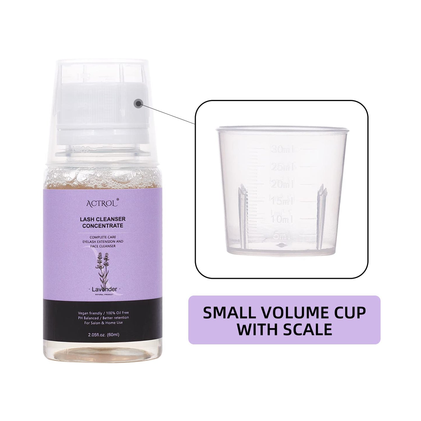 Eyelash Cleanser Concentrate 60ml Lavender Professional Lash Shampoo Foaming Cleanser DIY Wash for Extensions Lashes with Salon Home Care-Makes 12 Bottles