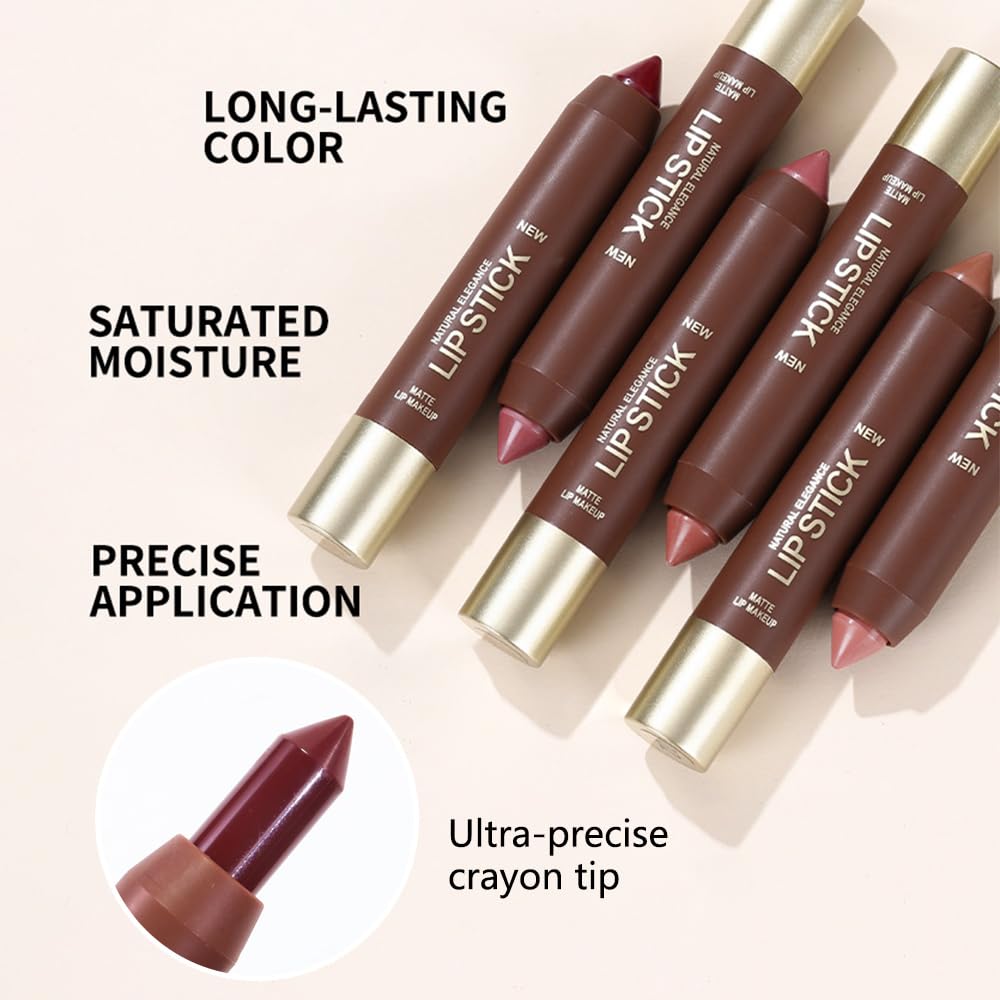 2Pcs Matte Lipstick Crayon Set for Women, Coral Pink Nude Pink 24 Hour Lipstick Lip Liner Pencil, Neutral Lip Stick Lipliner Long Lasting Waterproof Smudge Proof, Vegan & Cruelty-Free, 02+03