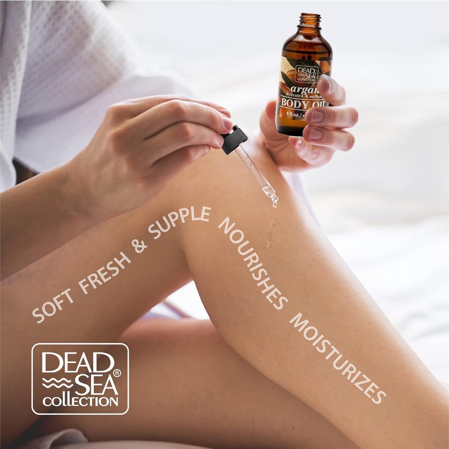 Dead Sea Collection Body Oil with Argan - Dry Skin Moisturizer and Hydrating Massage - Nourishing Bath Oil - Increase Skin Elasticity and Provide Anti-Aging Support for Face and Body (4 fl.oz)
